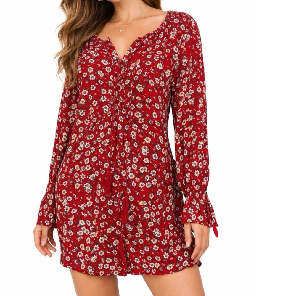 Terra Cotta - Floral Lace up blouse/tunic Weekend by Suzanne Betro SZ M
